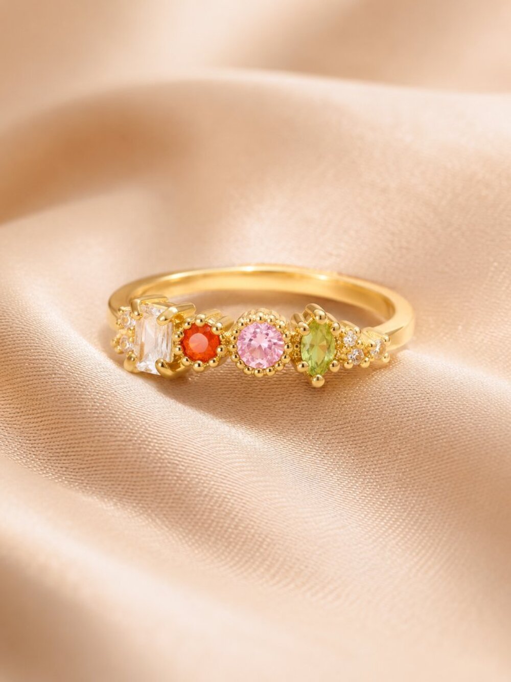 Gold Tone Multicolor Crystal Cluster Ring Mixed Cut Stones Size 7 NWT